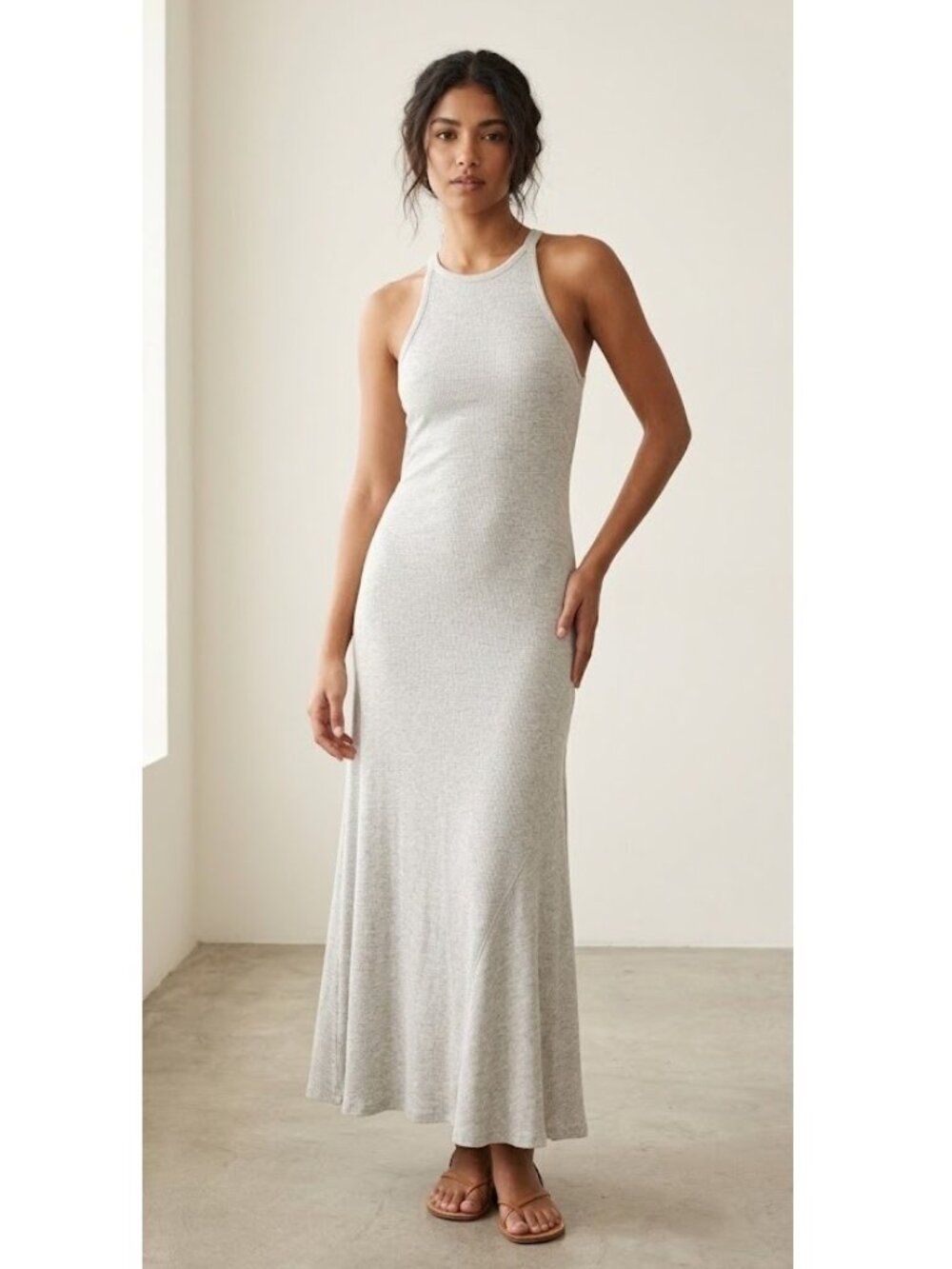 NWT Polo Ralph Lauren Waffle Knit Maxi in Heather Gray Thermal Tank Dress M